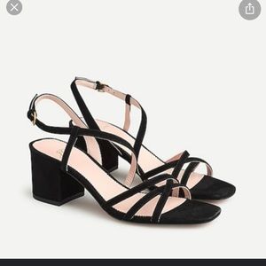 J.Crew NIB Odette Asymmetric Black Suede Sandal Heel